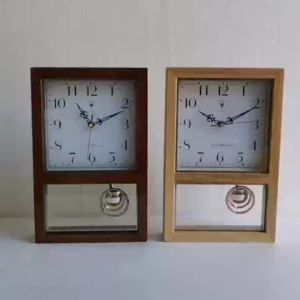 Sacesr Silent Table Pendulum Clock Wooden Retro Aesthetic Desk Clock Elegant Simple Watch Interior Room Desktop Decoration Ornaments 9Y3K6
