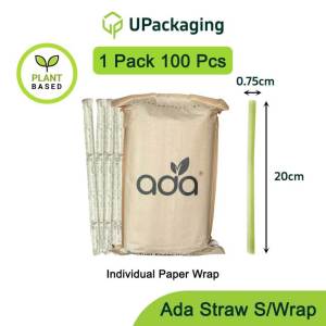 [100 Pcs] BIODEGRADABLE STRAWS Individual Paper WrapTapioca ADA Eco Straw with Wrapper
