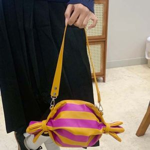 BVRZO Unique Cinched Ends Candy Wrapper Crossbody Bag Anti-splash Water High-Contrast Stripes Whimsical Bow Handbag Pop Art Inspired Pouch Smooth Vegan Leather Striped Novelty Purse Theme Park Trips