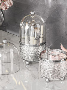 Makeup Brush Holder With Lid 360 Rotating Transparent Dustproof Makeup Brush Container For Dresser Tabletop Bathroom Cosmetic Storage