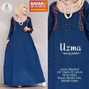 Maxy Jumbo Dress Uzma Gamis Jeans Maxi Dress Muslim Wanita Terbaru - Dress Jeans Busui Kancing Depan - Long Dress Bumil Friendly - Gamis Muslim Termurah