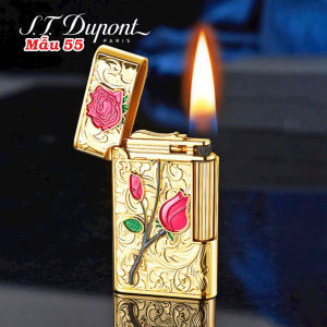 HỘP QUẸT BẬT LỬA DUPONT XĂNG ĐÁ KHẮC NỔI HOA HỒNG THIẾT KẾ KIM LOẠI SIÊU NÉT