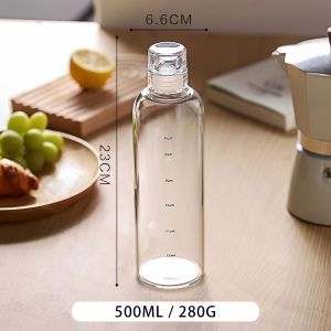 JustLiving 500ml/750ml Sport Clear Leakproof Water Bottle with Time Scale Portable Simple Lightweight Water Cup Reusable Borosilicate Glass Bottle Suitable for Daily Life/ Outdoor Sports/ Fitness