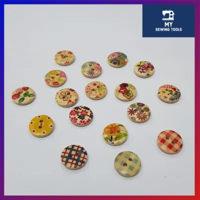 Patterned Wooden Button / Cloth Button (6pcs/pack) Random Colour | Butang Kayu Bercorak / Butang Kayu Baju