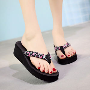 COD  Womens Sandals Korean Style Suede Small Floral Rhinestone Mid Heel Daily Casual Beach Muffin Wedge Heels  CNN