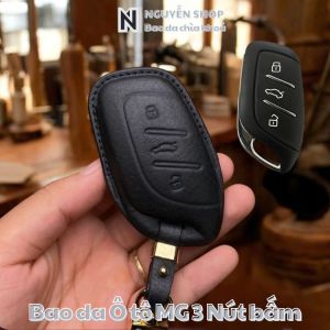 Bao Da Chìa Khoá Xe Ô tô MG-B3 Cho Xe MG ZS MG HS MG5 2022 Vỏ Bọc Chìa Khoá Smarkey 3 Nút Bấm Da Bò Thật May Thủ Công