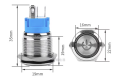 Nút nhấn nhả 19mm 5V Inox 304 LED trắng 6 chân đầu nhô. 