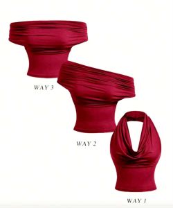 EEEd Elegant Red V-Neck Halter Neckline Camisole Top - Round Neck Sleeveless Solid Color