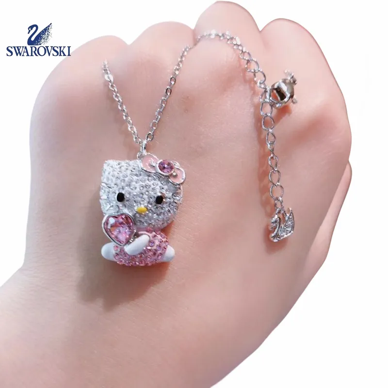 Swarovski Hello Kitty ネックレス SWAROVSKI necklace Hello Kitty Pink Cat Necklace Cute Collar