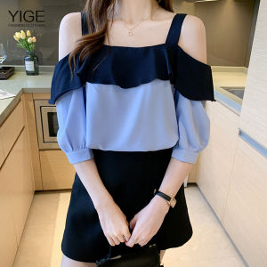 YIGE 2025 summer new one-shoulder blouse women strapless fashion temperament Korean style blouse chiffon blouse women