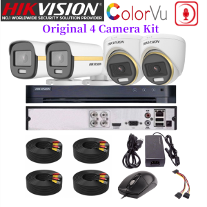 Hikvision CCTV Camera Original 4 Camera Package Set TVI-Lite-4CH2D2B-2MP-ColorVu 2MP HD 24/7 ColorVu With Audio Support Mobile Remote Viewing Complete CCTV Camera Kit