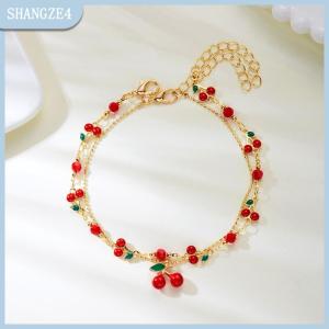 【SHANGZE4】 Dễ Thương Ngọt Ngào Màu Đỏ Anh Đào Chuỗi Vòng Đeo Tay Vòng Cổ Vòng Đeo Tay Vòng Đeo Tay Cho Phụ Nữ Cổ Điển Trái Cây Đồ Trang Sức Wedding Party Quà Tặng