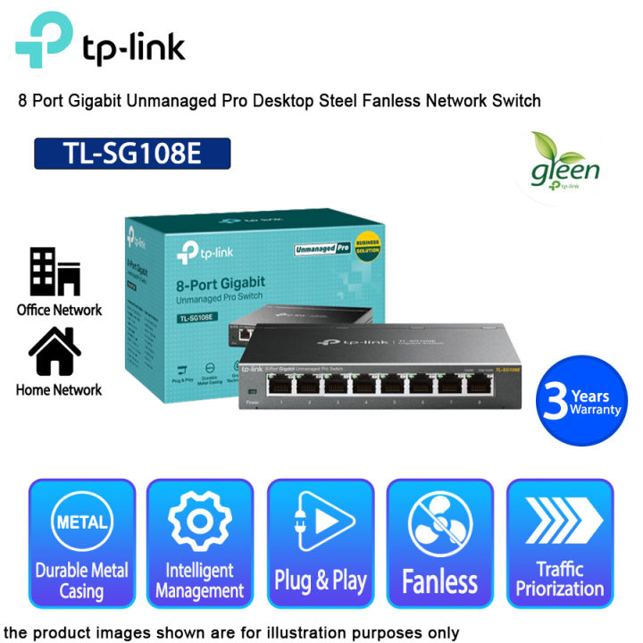 TP-Link TL-SG108E 8 Port Gigabit Unmanaged Pro Desktop Steel Fanless ...
