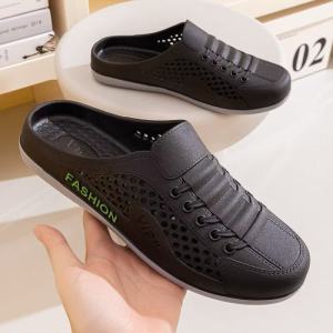 Leather Black Half Shoes for Men Outdoor Slippers For Men Anti-slip Slip On Lazy Loafer Shoes For Men