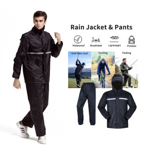 Rain Jackets Pants Suit Baju Hujan Motor 雨衣 Motorcycle Men Rainsuit Windproof Oxford Cloth Waterproof PVC Jacket Night Reflective Strip Safety Breathable 雨衣裤套装