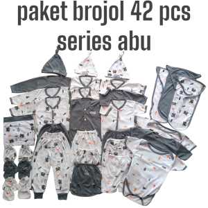paket brojol 42 pcs pakaian bayi/baju bayi newborn 0-3 bulan abu series