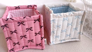 Elegant Quilted Fabric Desktop Organizers Basket Convenient for Neat and Tidying Storage of Small Items and Accessories