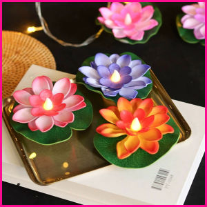 Deepavali Decoration item Floating Water Lotus Lamp Deepavali Floating Induction Waterproof Artificial Lotus Lamp Home Decor Night Light LED