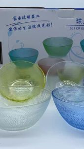[6PCS] Crystal Glow Textured Rainbow Glass Bowl Set – Household Glassware