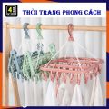 Móc Chùm Nhựa Gấp Gọn Dáng Vuông 32 Kẹp Cao Cấp Bền Đẹp -  Móc Treo Phơi Quần Áo Giày Tất Thông Minh Có Khóa Chống Gió, Chống Trượt Với 32 Bộ Ghim , Kẹp Phơi Đồ Trẻ Em. 