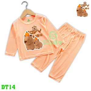 Bộ dài tay dài quần bé trai bé gái hình in quả cam capybara cho bé từ 6kg-30kg.DT14
