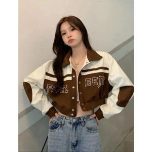 JAKET CROP WANITA | Y2K CROOPE KOREAN VARSITY BASEBAL