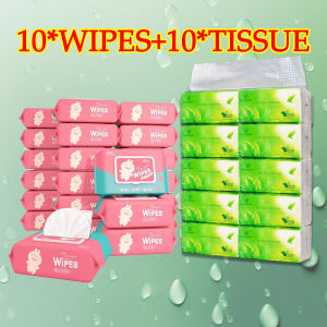 20Pcs baby wipes and tissue bundle Combo Unscented baby wipes 10 packs 80 sheet tissue and wipes set