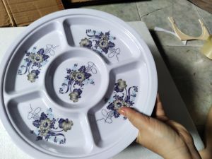 Khay tròn 5 phần đường kính 30cm màu hoa xanh/ trắng trơn / hoa đỏ - KH05