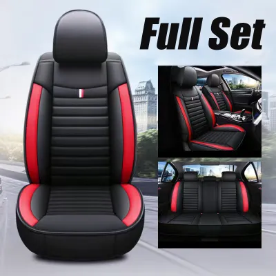 Universal Leather Car Seat Cover Full Set Seat Protector Cushion Kusyen Kereta Black Blue Red Fits for Saga Bezza Viva Wira Waja Persona Civic HRV City Car Accessories