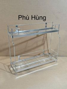 KỆ GIA VỊ 2 TẦNG INOX ĐẶC 304 CAO CẤP DÀY DẶN. dụng cụ phòng bếp cao cấp tiện dụng 15x38 và 15x48