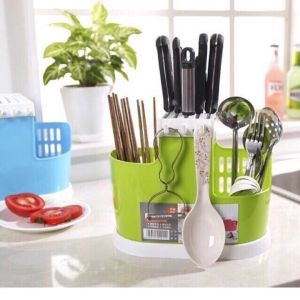 Ống cắm đũa khiêm kệ nhà bếp đa năng có nhiều móc và khe cắm dao treo đồ tiện lợi nhựa Việt Nhật cao cấp