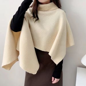 Women New High-neck Irregular Turtleneck Knitted Cape Casual Warm Shawl for Women
