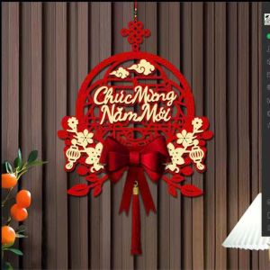 DIY Khánh Quạt Nhung Đỏ Khắc Chữ TẾT PHÚC LỘC Phụ Kiện Trang Trí Tết Nguyên Đán 2024