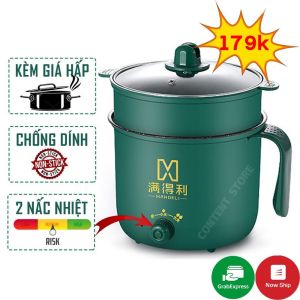 Nồi lẩu mini đa năng vân đá chống dính nút vặn 2 mức độ cao cấp  Nồi lẩu mini Nồi nấu cơm đa năng mẫu mới 2021 cao cấp Ca nấu mỳ đa năng
