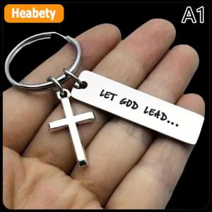 【2-3 days delivery】 Let God Lead···Faith Cross Stainless Steel Keychain Religious Key Chain Ring Purse Bag Backpack Charm Daily Gift