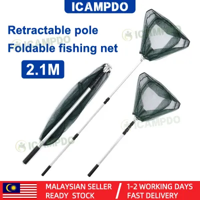 ICAMPDO Ultra-Light Nylon Fishing Catching Net with Fine-Eye Pocket Mesh Anti-Hanging Braided Head Aluminum Alloy Telescoping Pole for Catching Fish Great for Competitive Fishing Casual Fishing Jala Ikan Mata Halus Jaring Ikan Pering