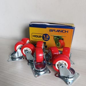 Roda Caster Etalase Troli Merah 4 PCS Nylon Nilon PVC 15 Inch HIDUP & HIDUP 1Set 4pcs