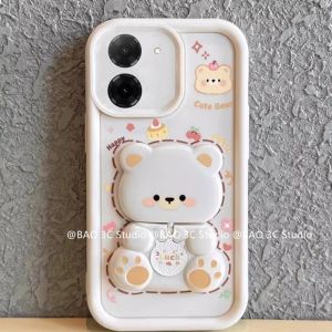 New Phone Case VIVO Y28s Y18 Y18s Y17s Y27s Y27 Y36 Y78 4G 5G Hot Cartoon Fashion Trendy Anti-shock Soft Casing with Cute Bear Mirror 360° Rotation Bracket 2025