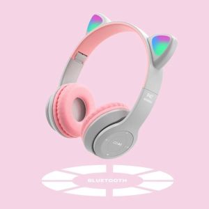 P47M Audifonos LED RGB On-Ear Wireless Gaming Foldable Headset Electronics Stereo Cute Cat Earphones for Aviation BT headphones