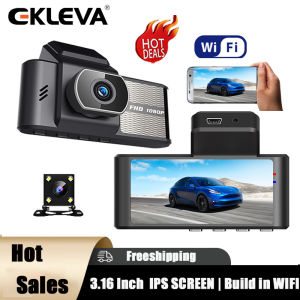 EKLEVA 3 Channel Dash Cam Three Way Video Recorder Car DVR Camera Front Inside Rear Registrator with Interior Lens Dashcam