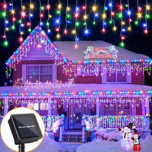 4M/7M Solar Icicle Light Outdoor Waterproof 8 Modes LED Curtain Fairy Light For Christmas Party Decoration