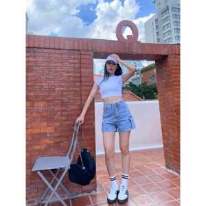 Yaoshi Fashion - Celana pendek bahan denim musim panascelana pendek cargo Wanita