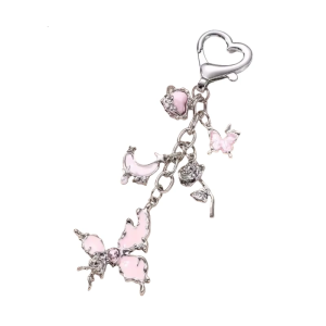 Handmade Butterfly Keychain Vintage Floral Design Premium Alloy Cold Tone Accessories For Trendy Women Girls