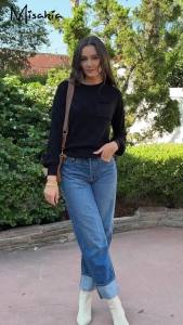 Womens Sweater  2025  Fashion Trend Long Sleeve Round Neck Plaid Sweater Knitted Loose Pullover Sweater Top