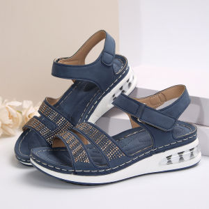 [Free Shipping] New Women’S Summer Wedge-Heeled Platform Casual Sandals With Sequin And Rhinestone Embellishments Featuring A Single-Strap Design And A Thick Sole