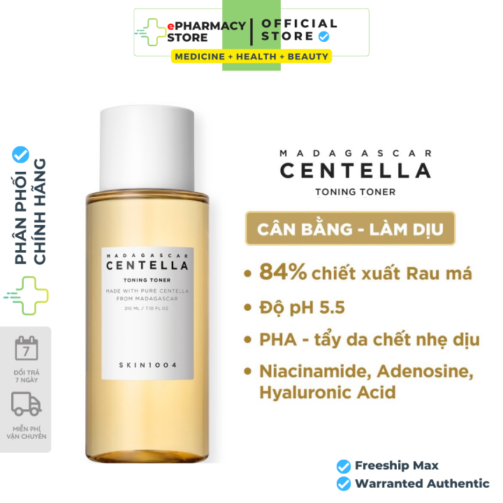 Nước hoa hồng Skin1004 - Toner Rau Má Madagascar Centella Toning phục hồi, tái tạo da nhạy cảm 210ml