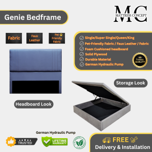 Mattress Concept Genie Storage Bedframe Pet Friendly Fabric/FauxLeather/Fabric All Size Available