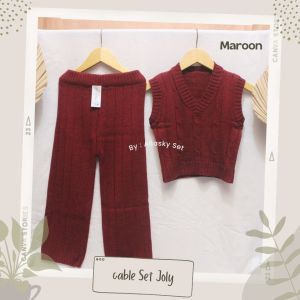 Setelan Rajut Anak Perempuan Rompi Cable Set Celana Panjang