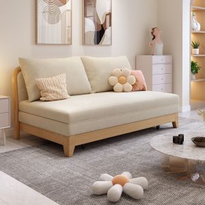 Solid wood sofa bed foldable double seat and sleeping dual-purpose bed single person multifunctional small unit balcony escopic bed