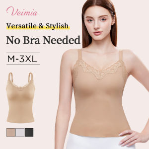 【OFFICIAL】Veimia Lace Camisole French Lace Seamless Camisole Lace with Built-in Bra Pad Integrated Camisole Base Layer Anti-Sagging Cup Pad Vest